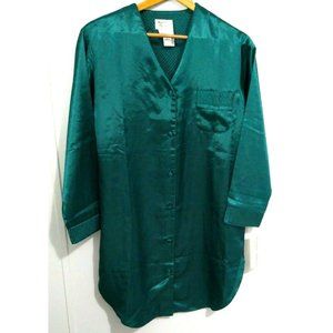 Hampton Intimates Nightgown House Dress Shirt NWT Satin Green Small
